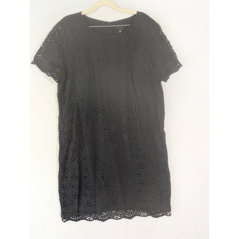 Ann Taylor Dress Women's 18 Navy Lace Overlay Shift Short Sleeve Scalloped Hem
